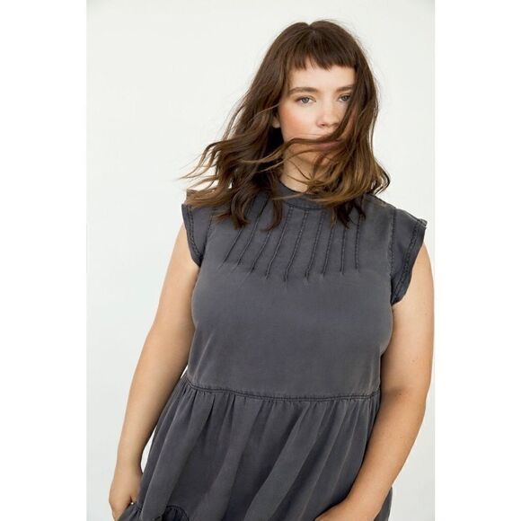 NEW Anthropologie Jenee Washed Black Tiered Flutter Tunic Mini Dress X-Small - Picture 5 of 6